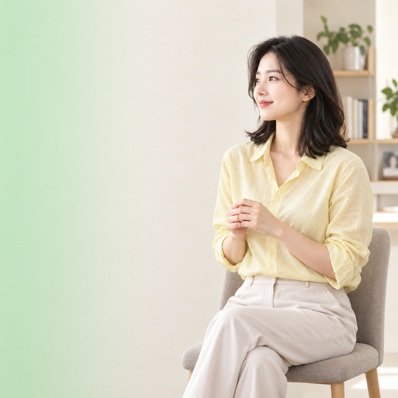 다음머니 카드할부현금화 의자에 앉아 할부 개월을 생각하는 고객